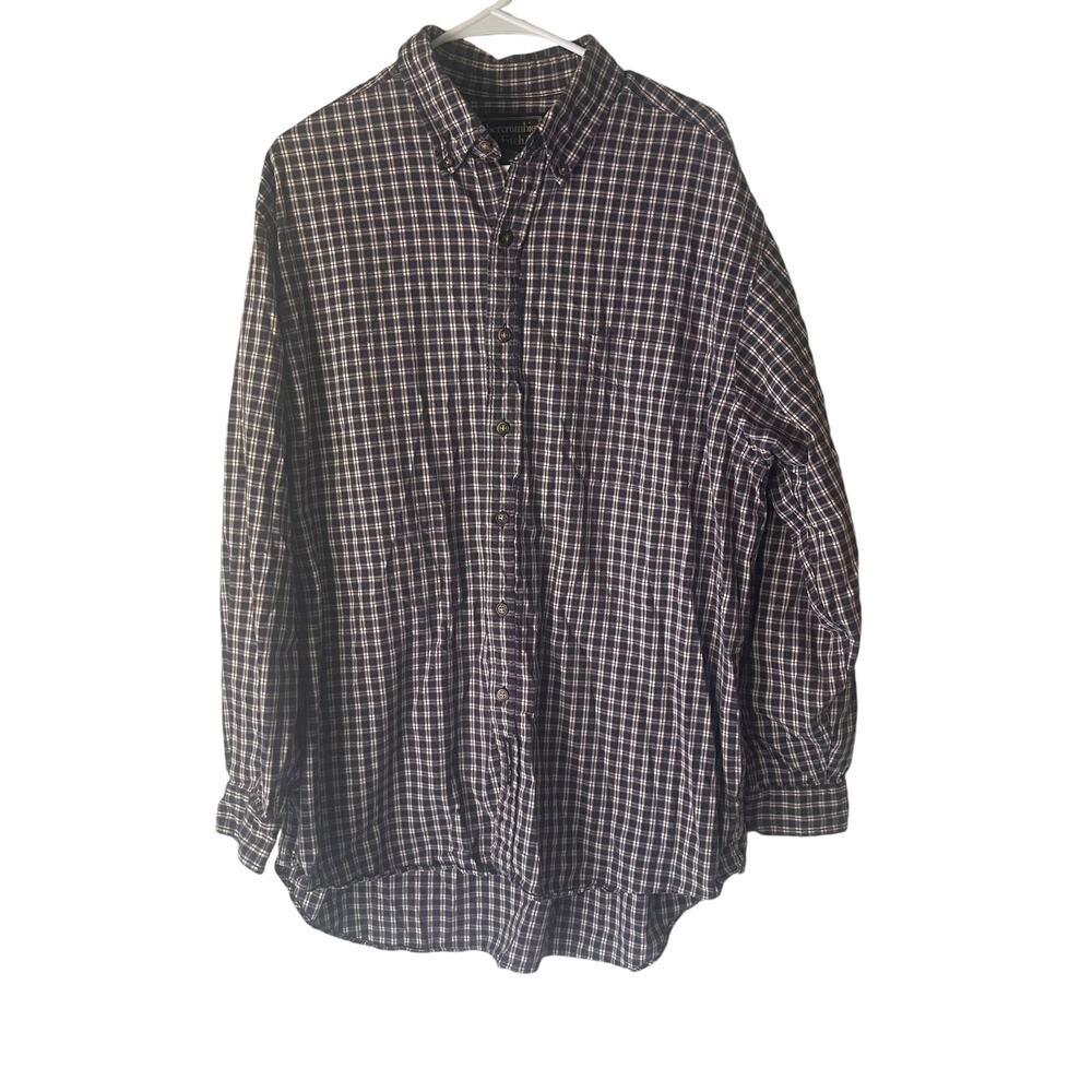 Abercrombie & Fitch Men Large Blue Red Flannel Long Sleeve Button Up